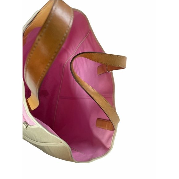 Coach Womens Tote Bag White Pink Color Block Beach Zip Pockets Dual Handle Bag - Picture 6 of 12